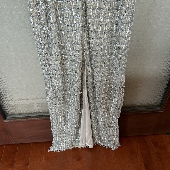 MAC DUGGAL 5394 BEAD EMBELLISHED COLUMN NUDE/SILVER GOWN sz 10 - Picture 13 of 16